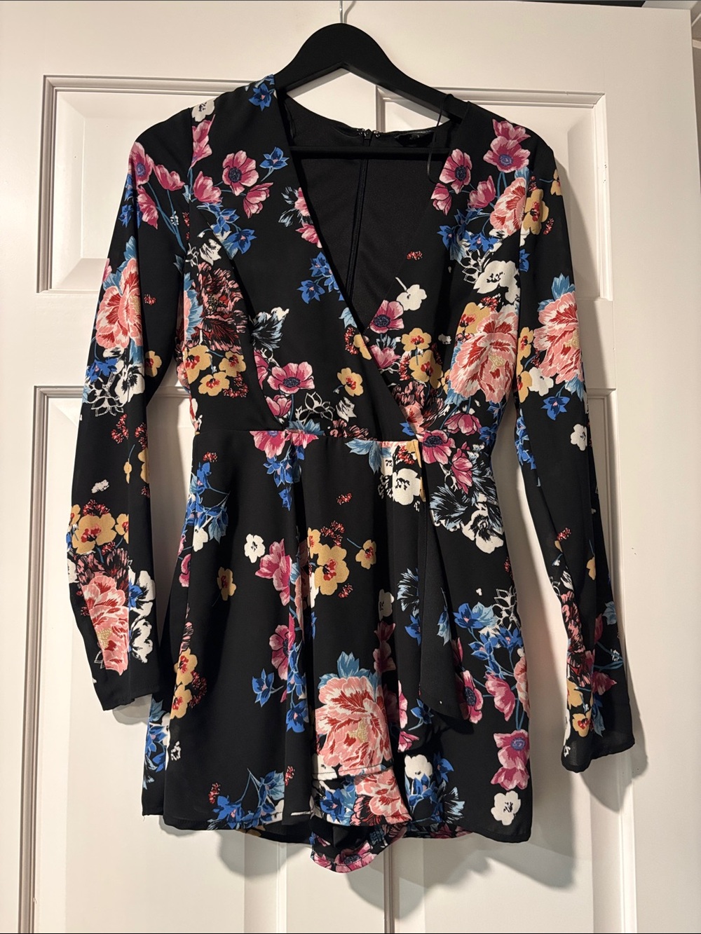 Black Floral Wrap Romper